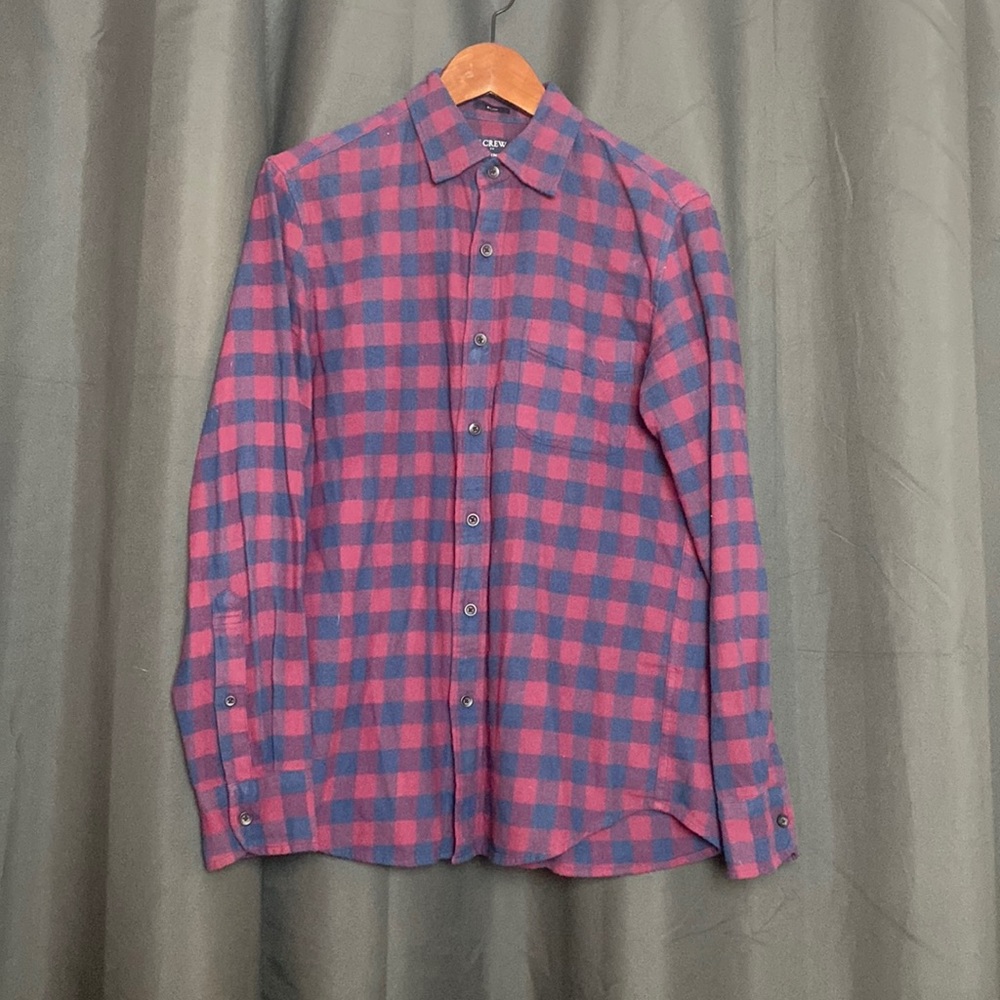 J crew flannel in burgundy & navy check size small